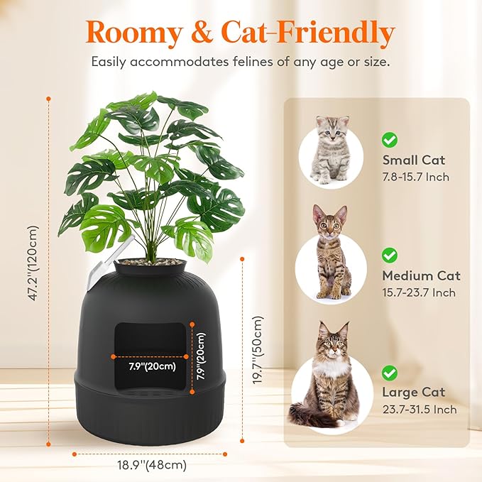 Hidden Cat Litter Box with Faux Plant - Image 7