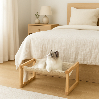 Scandinavian Elevated Wooden Cat Hammock