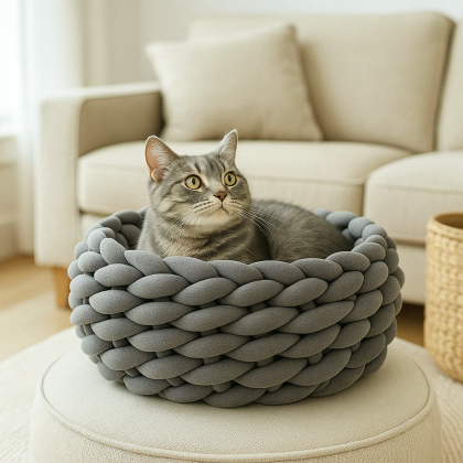 Knitted Round Cat Basket Knitted Round Cat Basket